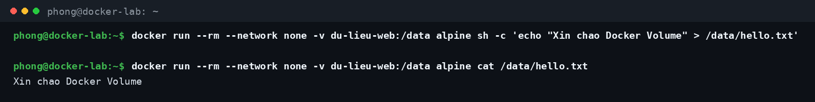 Ghi file vào Docker Volume bằng một container alpine và đọc lại bằng một container khác