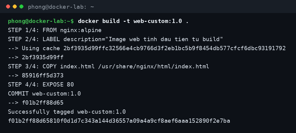 Sửa file index.html rồi build lại, chỉ bước COPY phải chạy lại, các bước trước vẫn dùng cache