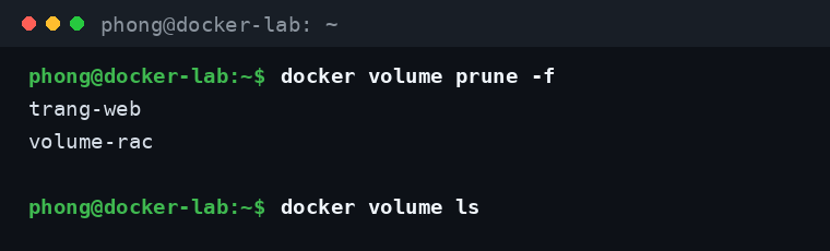 Xóa volume không còn container nào sử dụng bằng docker volume prune