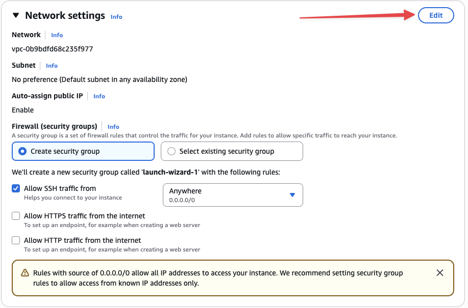 Cấu hình Network Default VPC và bật Public IP cho EC2