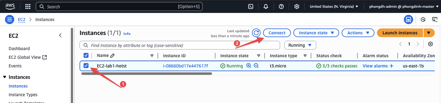 Lấy lệnh SSH mẫu trong mục Connect của EC2 instance