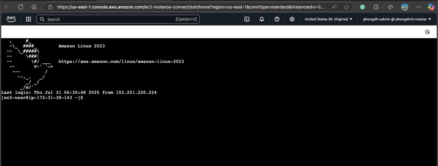 Đã kết nối vào EC2 Ubuntu qua EC2 Instance Connect