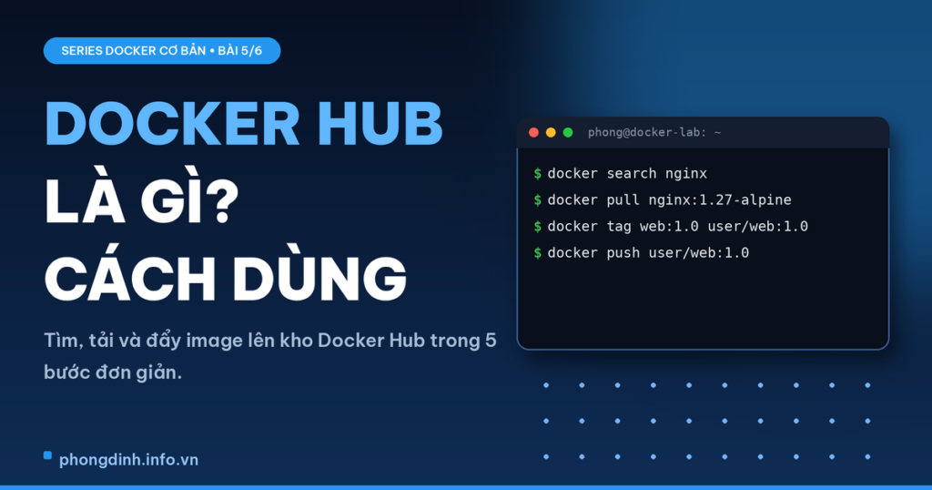 Ảnh đại diện bài Docker Hub là gì - Series Docker cơ bản bài 5 trên phongdinh.info.vn